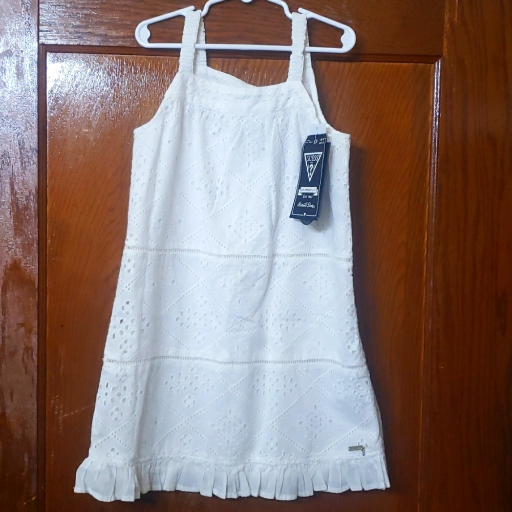 Guess Dye Sangallo Dress Size 7 Girls Pure White
